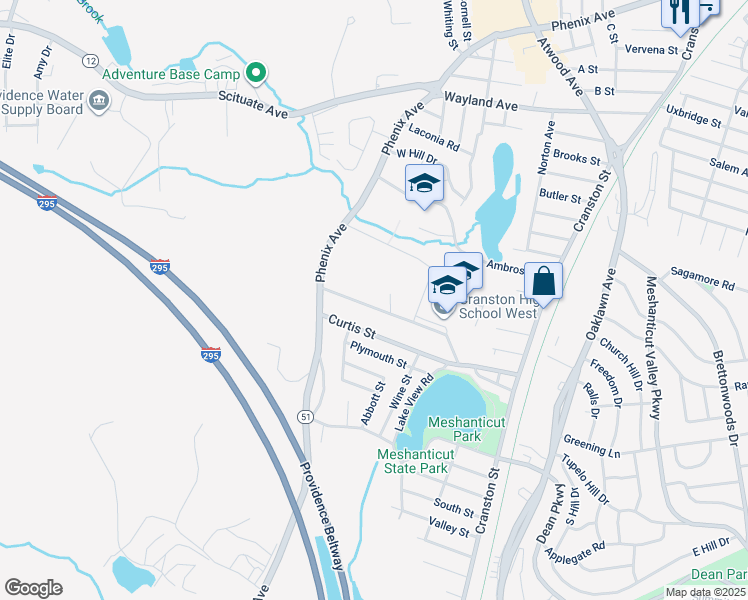 map of restaurants, bars, coffee shops, grocery stores, and more near 35 Metropolitan Avenue in Cranston