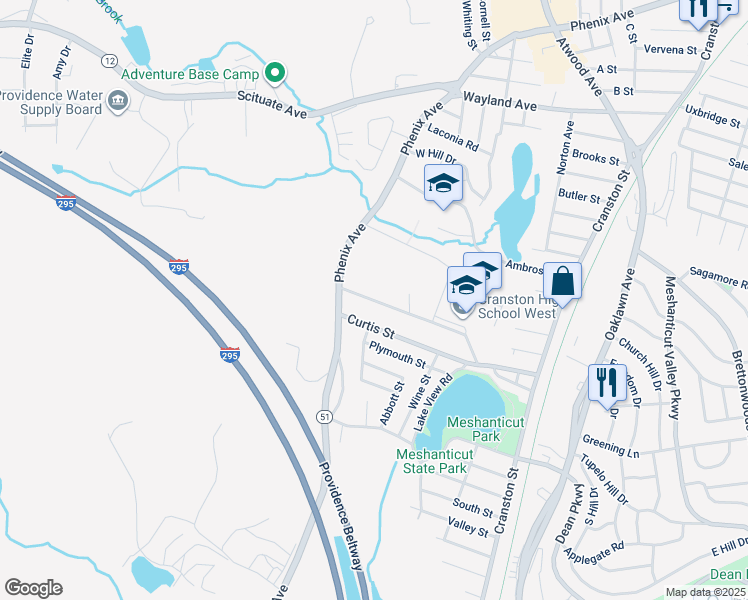 map of restaurants, bars, coffee shops, grocery stores, and more near 35 Metropolitan Avenue in Cranston