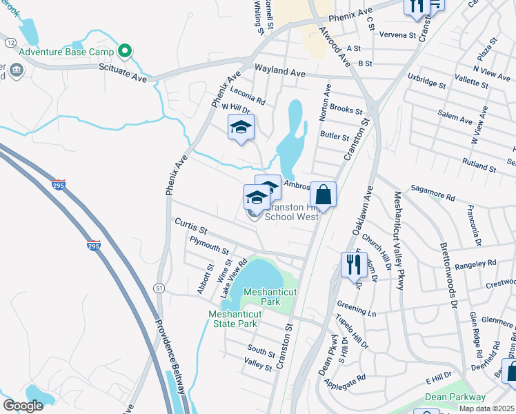 map of restaurants, bars, coffee shops, grocery stores, and more near 80 Metropolitan Avenue in Cranston