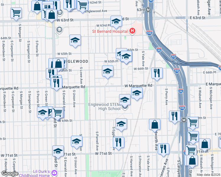 map of restaurants, bars, coffee shops, grocery stores, and more near 426 West Normal Parkway in Chicago