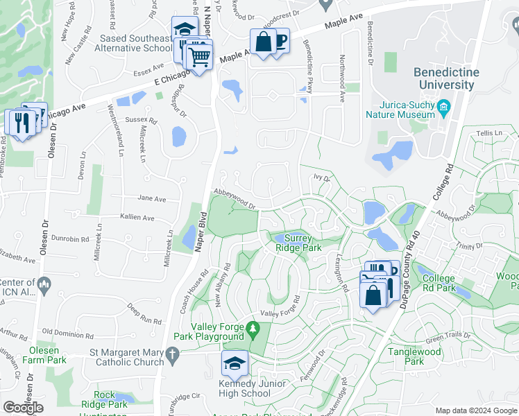 map of restaurants, bars, coffee shops, grocery stores, and more near in Lisle