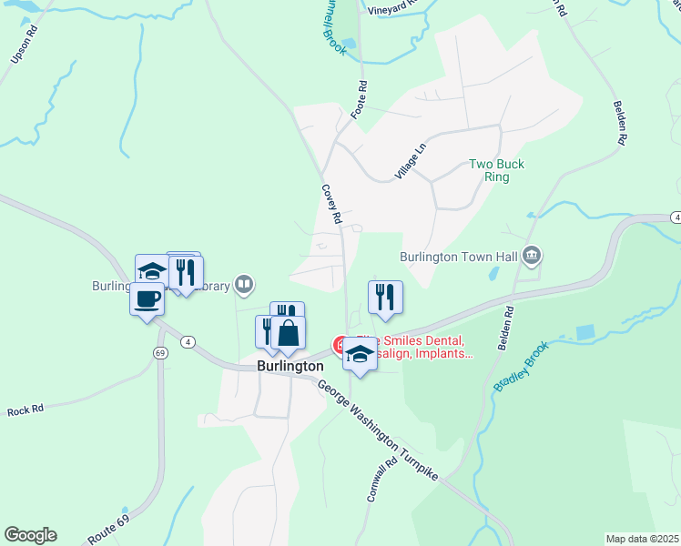 map of restaurants, bars, coffee shops, grocery stores, and more near 29 Covey Road in Burlington