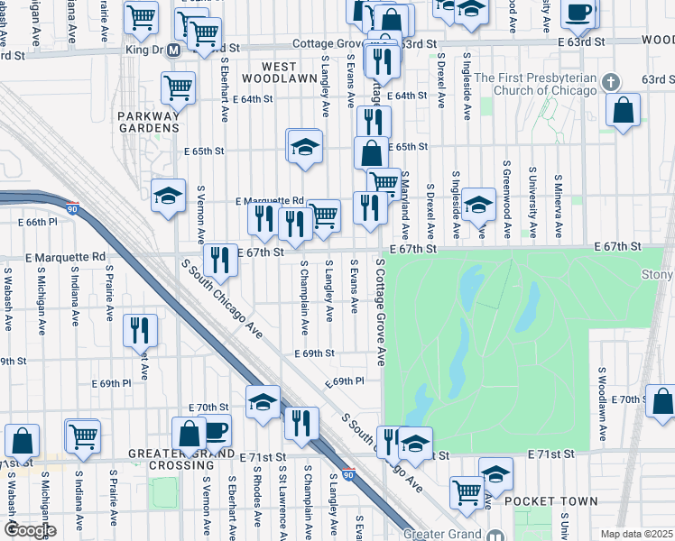 map of restaurants, bars, coffee shops, grocery stores, and more near in Chicago