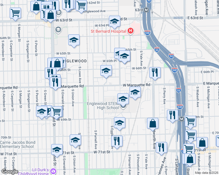 map of restaurants, bars, coffee shops, grocery stores, and more near 426 West Normal Parkway in Chicago