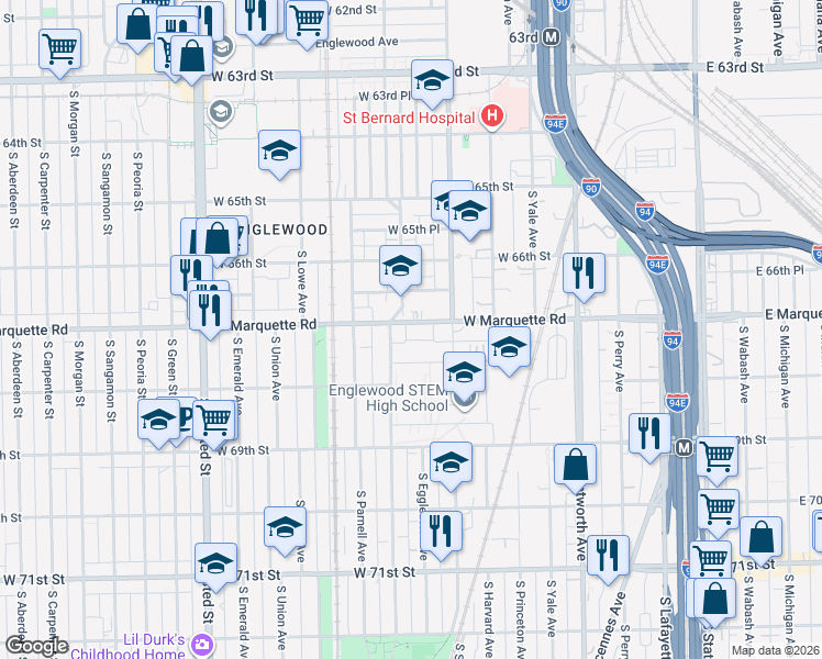 map of restaurants, bars, coffee shops, grocery stores, and more near 426 West Normal Parkway in Chicago