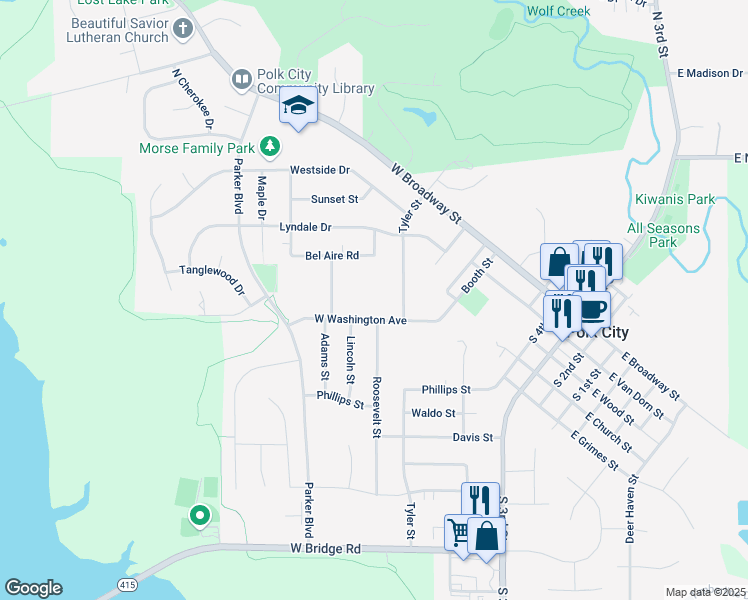 map of restaurants, bars, coffee shops, grocery stores, and more near 1002 West Washington Avenue in Polk City