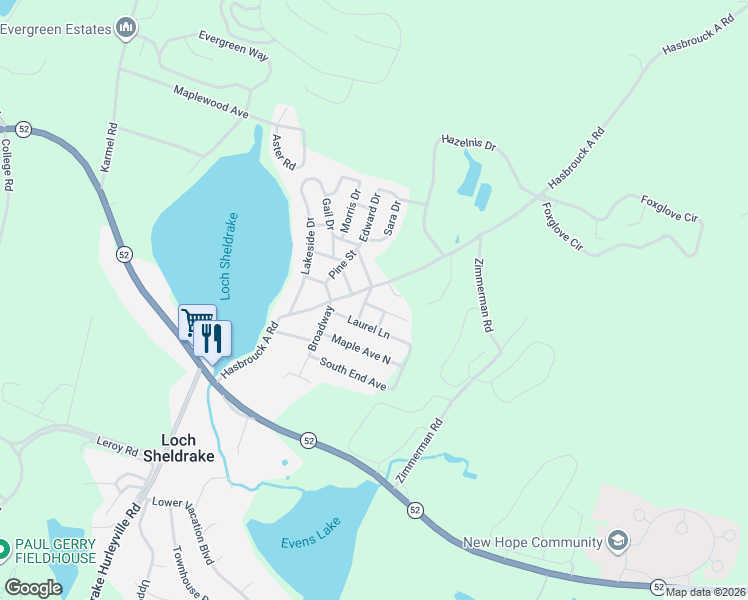 map of restaurants, bars, coffee shops, grocery stores, and more near 7 West End Avenue in Loch Sheldrake