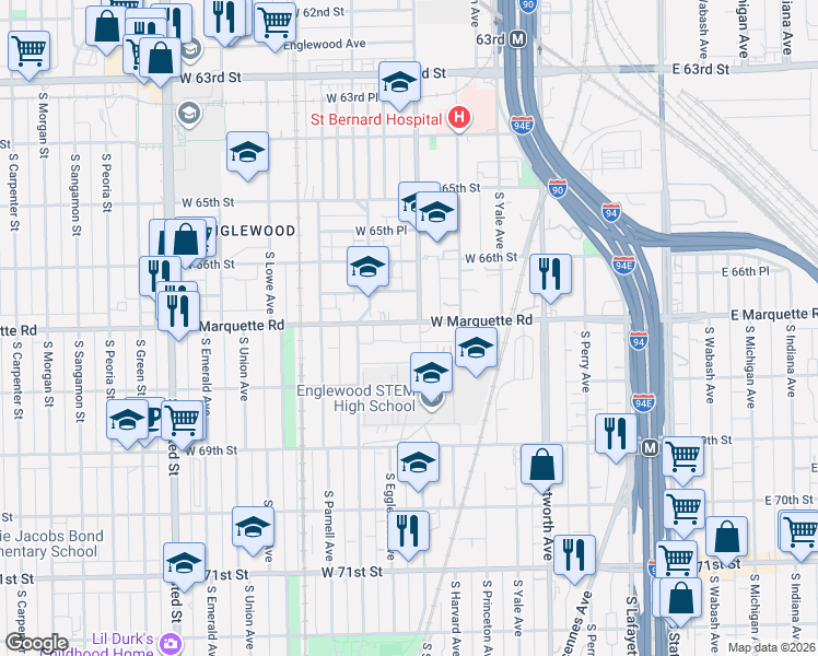 map of restaurants, bars, coffee shops, grocery stores, and more near 426 West Normal Parkway in Chicago