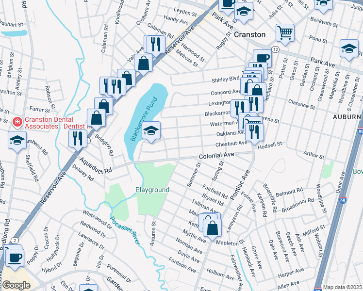 map of restaurants, bars, coffee shops, grocery stores, and more near 140 Chestnut Avenue in Cranston