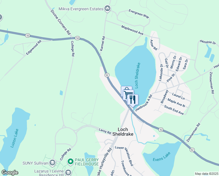 map of restaurants, bars, coffee shops, grocery stores, and more near 1193 New York 52 in Loch Sheldrake