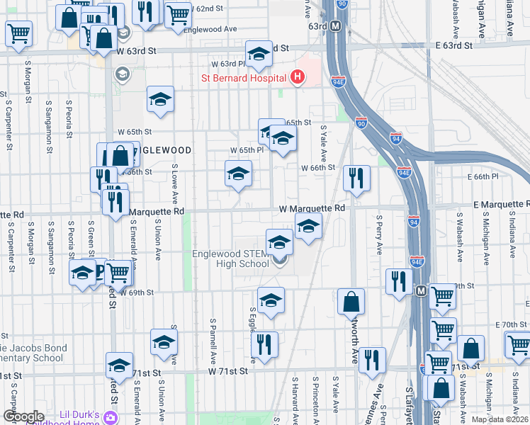 map of restaurants, bars, coffee shops, grocery stores, and more near 426 West Normal Parkway in Chicago