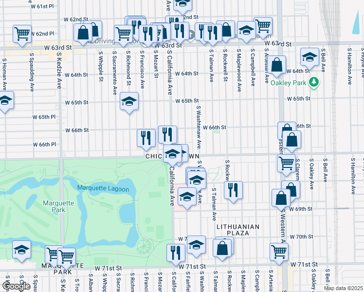map of restaurants, bars, coffee shops, grocery stores, and more near in Chicago
