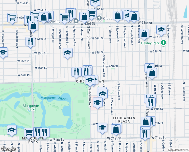 map of restaurants, bars, coffee shops, grocery stores, and more near in Chicago