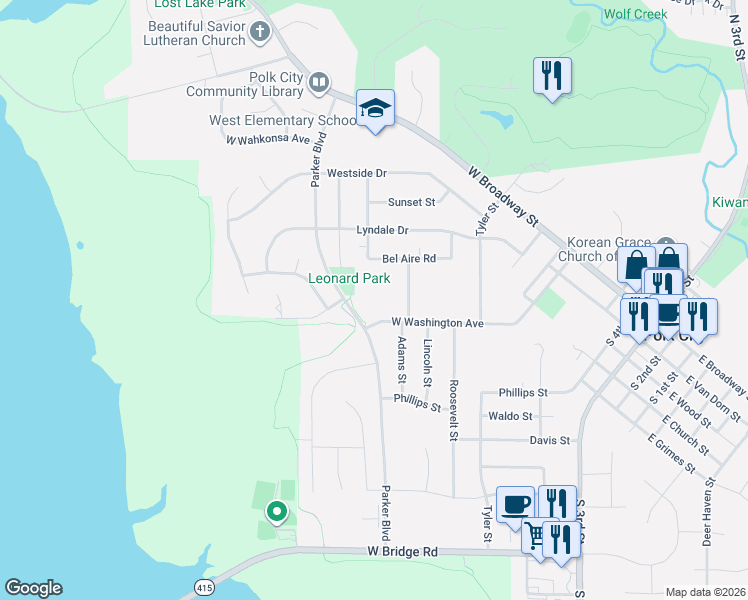 map of restaurants, bars, coffee shops, grocery stores, and more near 1421 West Washington Avenue in Polk City