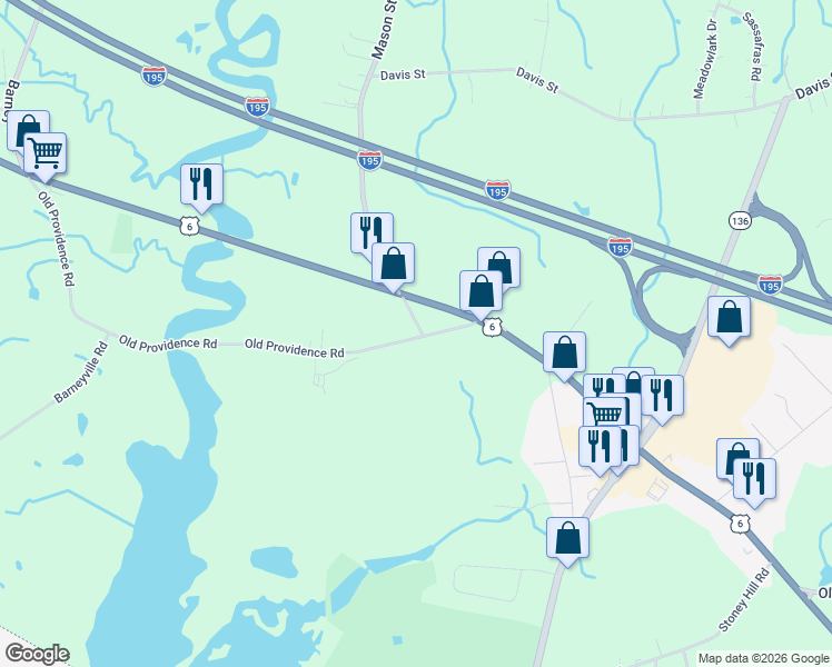 map of restaurants, bars, coffee shops, grocery stores, and more near 61 Old Providence Road in Swansea