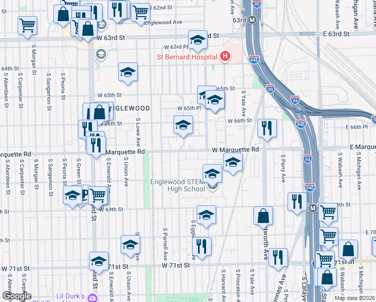 map of restaurants, bars, coffee shops, grocery stores, and more near 426 West Normal Parkway in Chicago