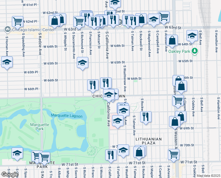 map of restaurants, bars, coffee shops, grocery stores, and more near in Chicago