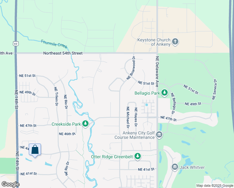 map of restaurants, bars, coffee shops, grocery stores, and more near 757 Northeast Spring Street in Ankeny