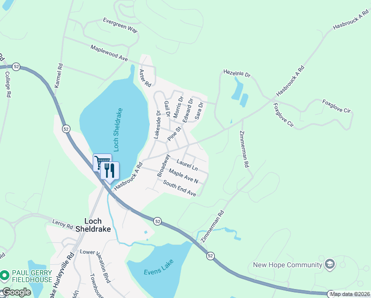 map of restaurants, bars, coffee shops, grocery stores, and more near 7 West End Avenue in Loch Sheldrake