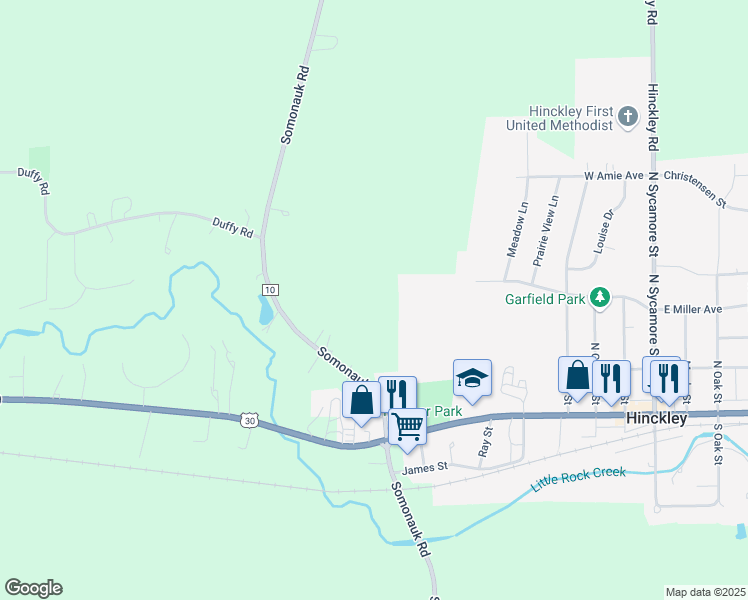 map of restaurants, bars, coffee shops, grocery stores, and more near in Hinckley