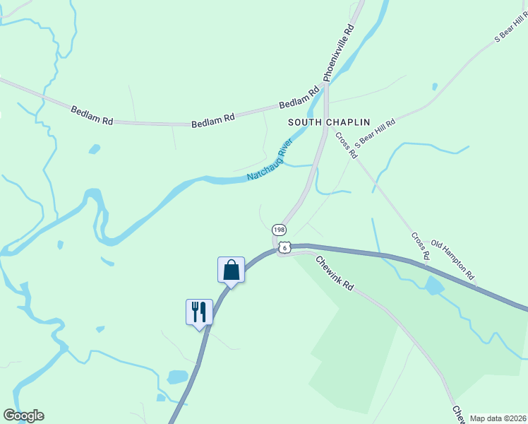 map of restaurants, bars, coffee shops, grocery stores, and more near 7 Phoenixville Road in Chaplin