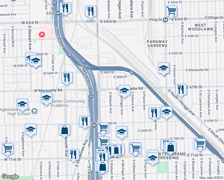 map of restaurants, bars, coffee shops, grocery stores, and more near 47 East Marquette Road in Chicago