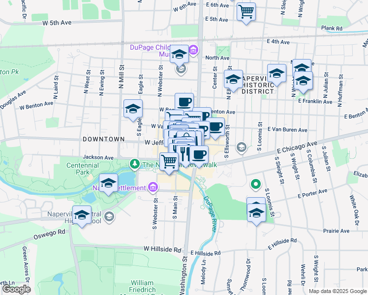 map of restaurants, bars, coffee shops, grocery stores, and more near 9 Jackson Avenue in Naperville