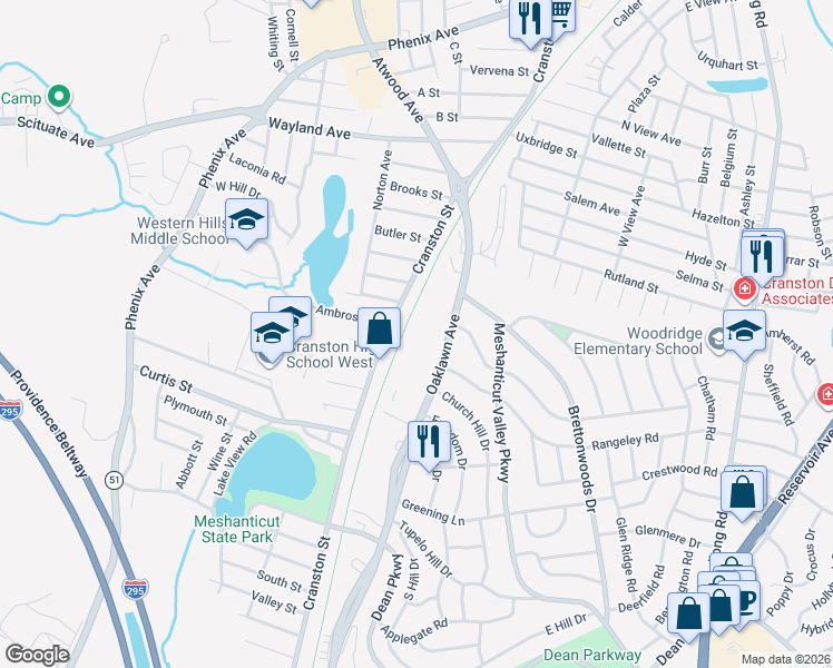 map of restaurants, bars, coffee shops, grocery stores, and more near 149 Oaklawn Avenue in Cranston
