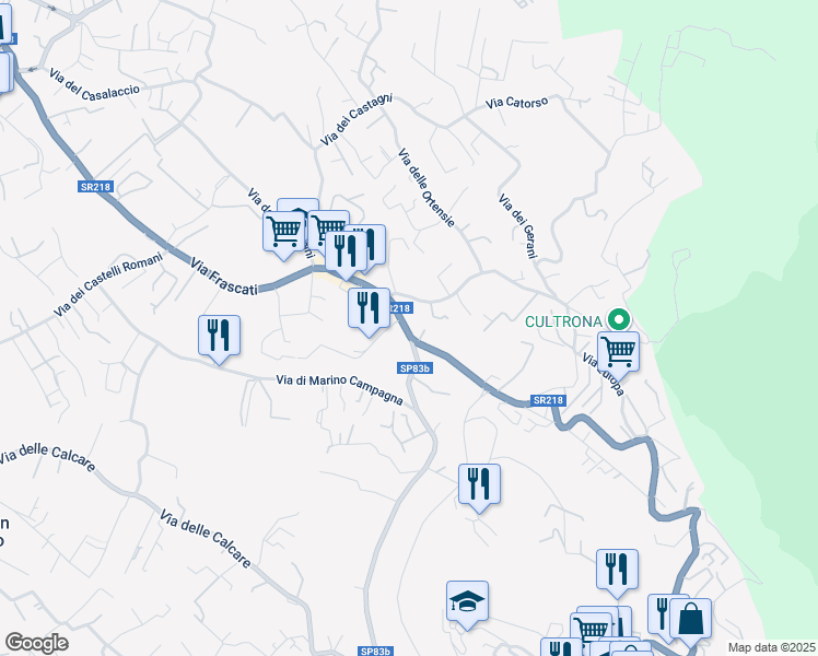 map of restaurants, bars, coffee shops, grocery stores, and more near 242 Via Frascati in Rocca di Papa