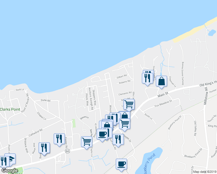 map of restaurants, bars, coffee shops, grocery stores, and more near 178 Winslow Landing Road in Brewster