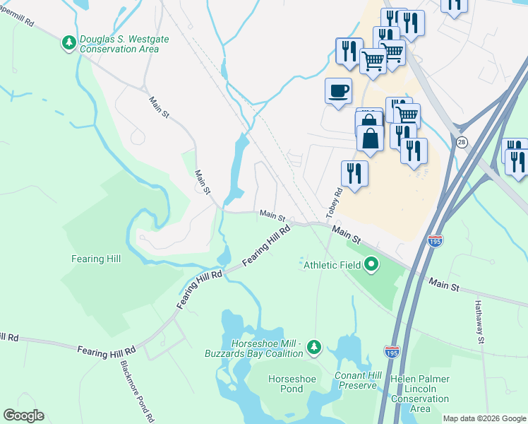 map of restaurants, bars, coffee shops, grocery stores, and more near 815 Main Street in Wareham