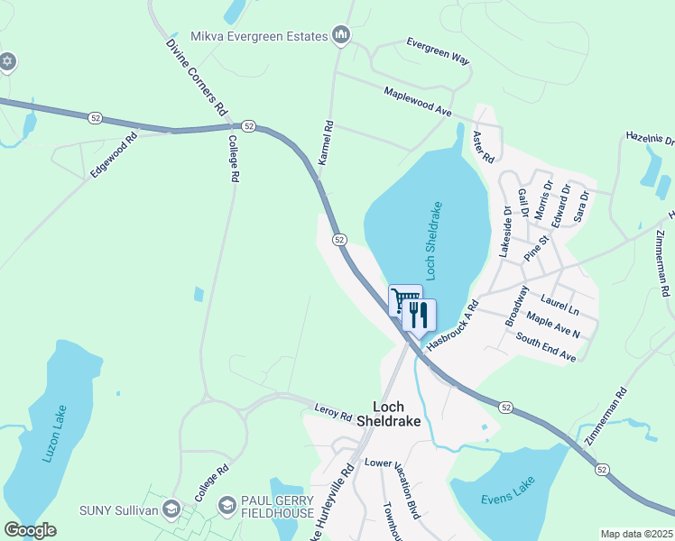 map of restaurants, bars, coffee shops, grocery stores, and more near 1201 New York 52 in Loch Sheldrake