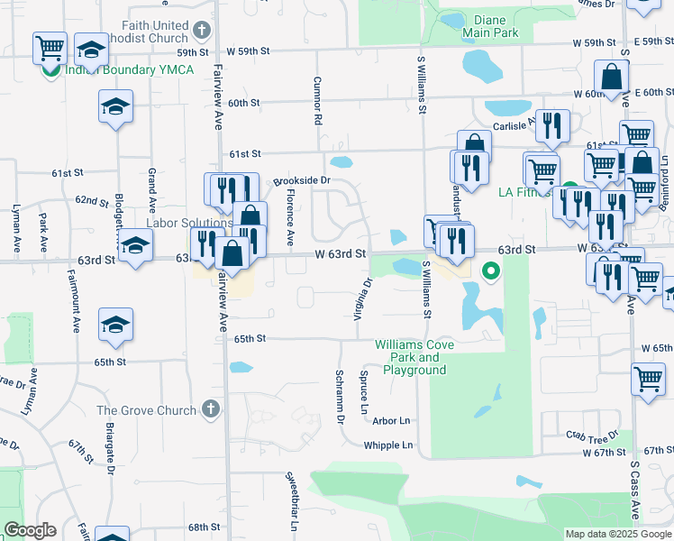 map of restaurants, bars, coffee shops, grocery stores, and more near 415 Beechwood Drive in Westmont