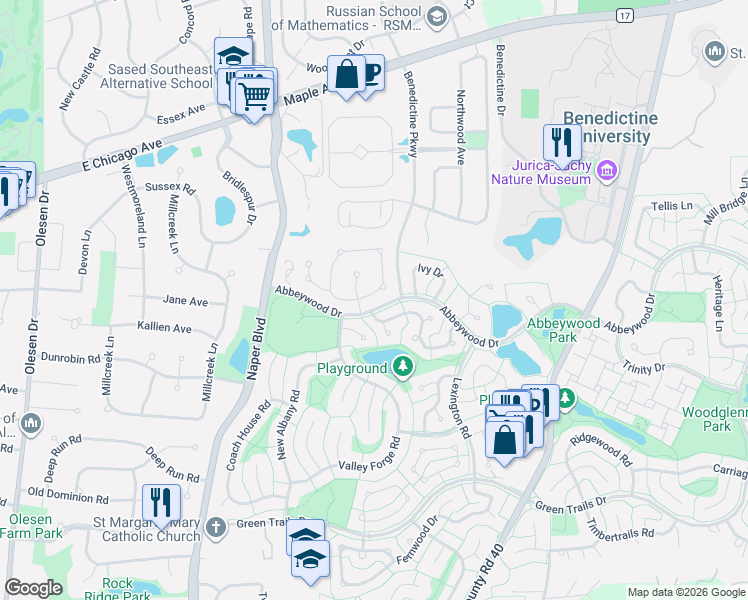 map of restaurants, bars, coffee shops, grocery stores, and more near 6140 Tyrnbury Drive in Lisle