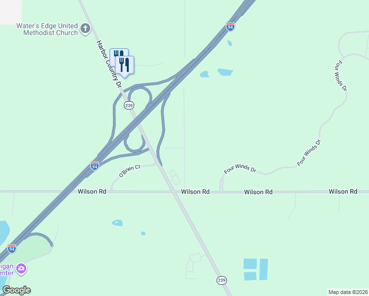 map of restaurants, bars, coffee shops, grocery stores, and more near 19201 Kinst Road in New Buffalo
