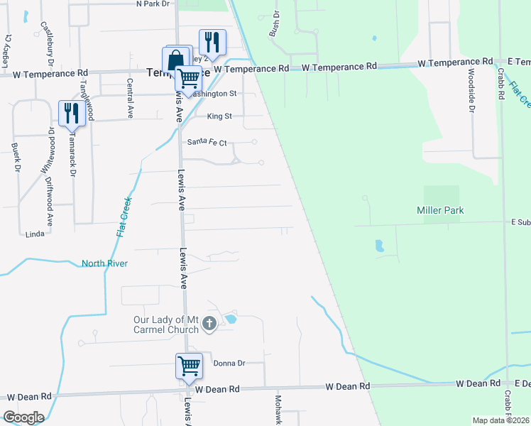 map of restaurants, bars, coffee shops, grocery stores, and more near 750 Mildred Avenue in Temperance