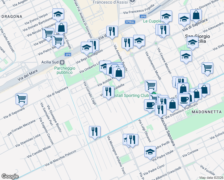 map of restaurants, bars, coffee shops, grocery stores, and more near in Città metropolitana di Roma Capitale