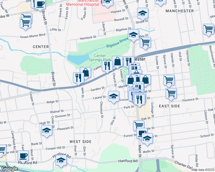 map of restaurants, bars, coffee shops, grocery stores, and more near 19 Winter Street in Manchester
