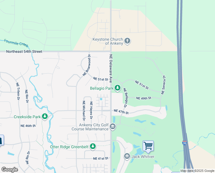 map of restaurants, bars, coffee shops, grocery stores, and more near 5013 Northeast Milligan Lane in Ankeny