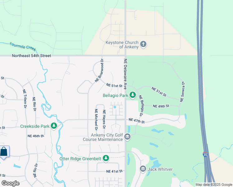 map of restaurants, bars, coffee shops, grocery stores, and more near 5013 Northeast Milligan Lane in Ankeny