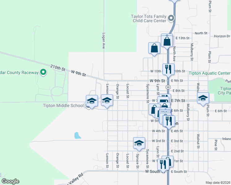 map of restaurants, bars, coffee shops, grocery stores, and more near 801-851 Orange Street in Tipton