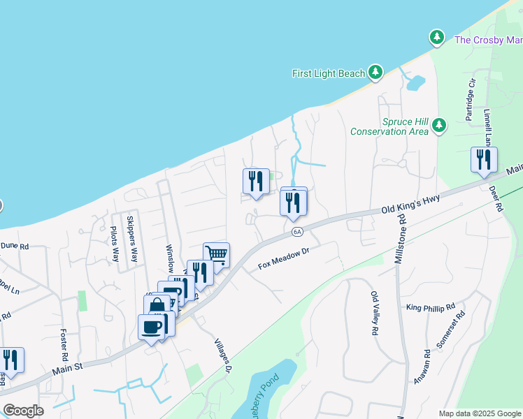map of restaurants, bars, coffee shops, grocery stores, and more near 2907 Main Street in Brewster