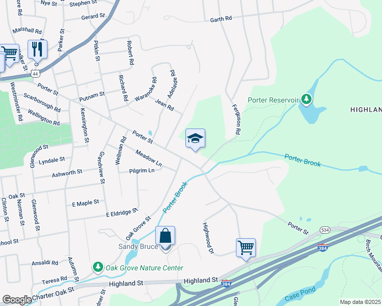 map of restaurants, bars, coffee shops, grocery stores, and more near 397 Porter Street in Manchester
