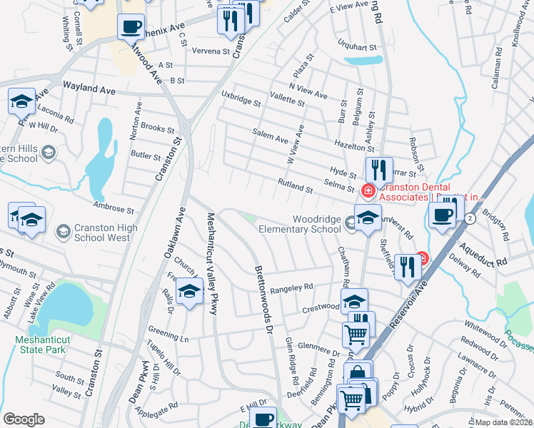 map of restaurants, bars, coffee shops, grocery stores, and more near 25 Lily Drive in Cranston