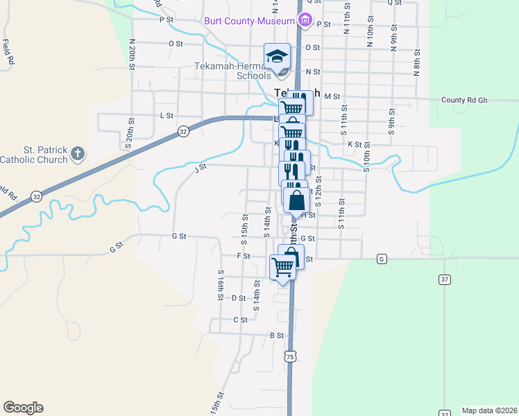 map of restaurants, bars, coffee shops, grocery stores, and more near 1413 I Street in Tekamah