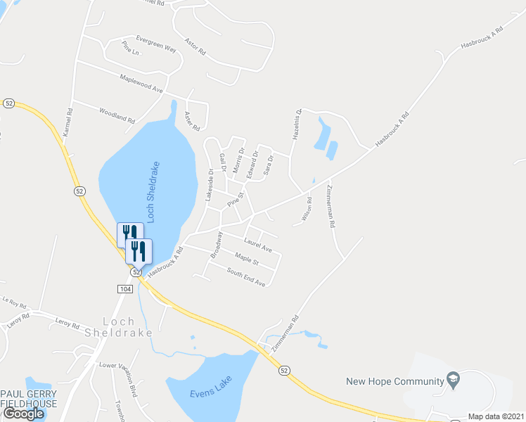 map of restaurants, bars, coffee shops, grocery stores, and more near 74 Hasbrouck Road in Hurleyville