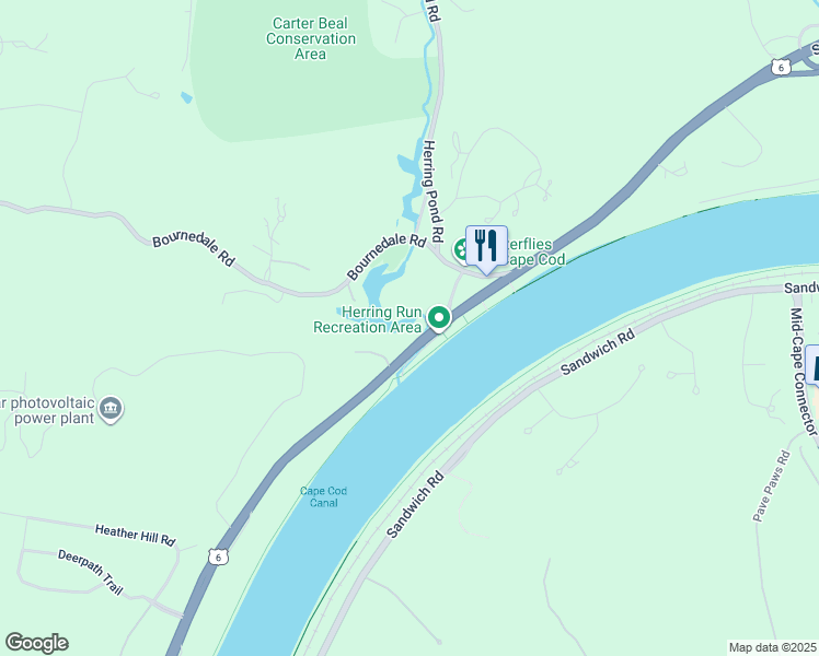 map of restaurants, bars, coffee shops, grocery stores, and more near 825 Scenic Highway in Bourne