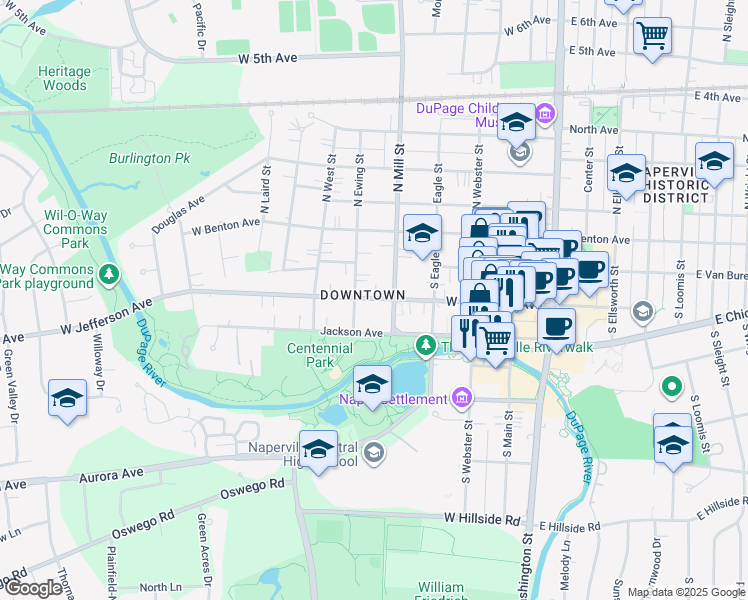 map of restaurants, bars, coffee shops, grocery stores, and more near in Naperville