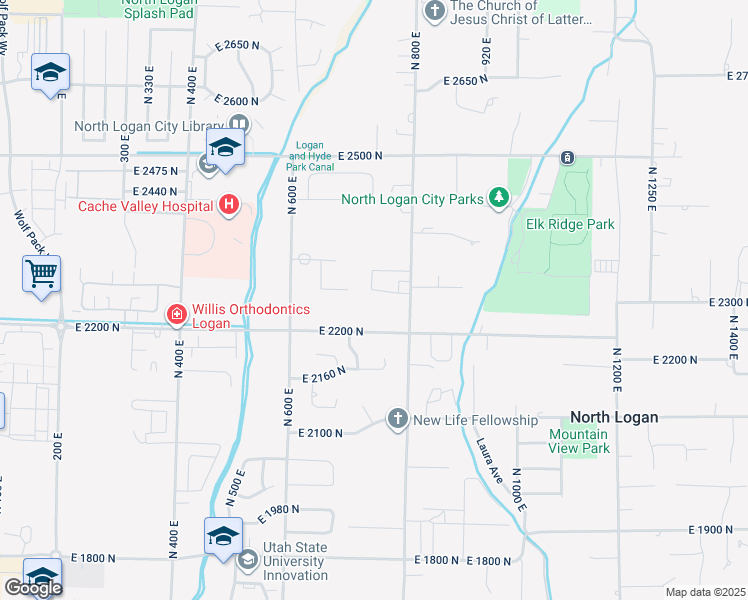 map of restaurants, bars, coffee shops, grocery stores, and more near 2284 North 0740 East in North Logan
