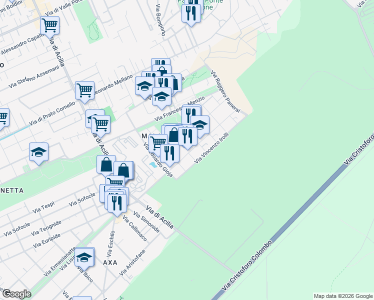 map of restaurants, bars, coffee shops, grocery stores, and more near 23 Piazza Giovanni Omiccioli in Città Metropolitana di Roma
